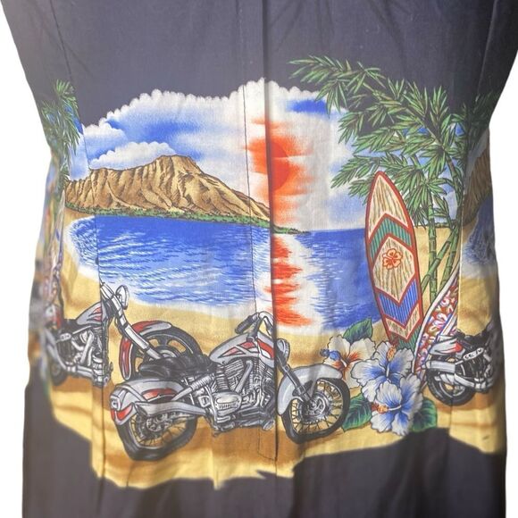 KY’S Wm’s Sz XL Black Motorcycle Biker Surf Board Beach Hawaiian Sheath Dress - Picture 2 of 5